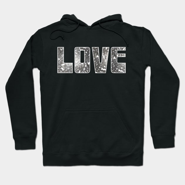 Mass of Bike Chain Love (white outline) Hoodie by NeddyBetty